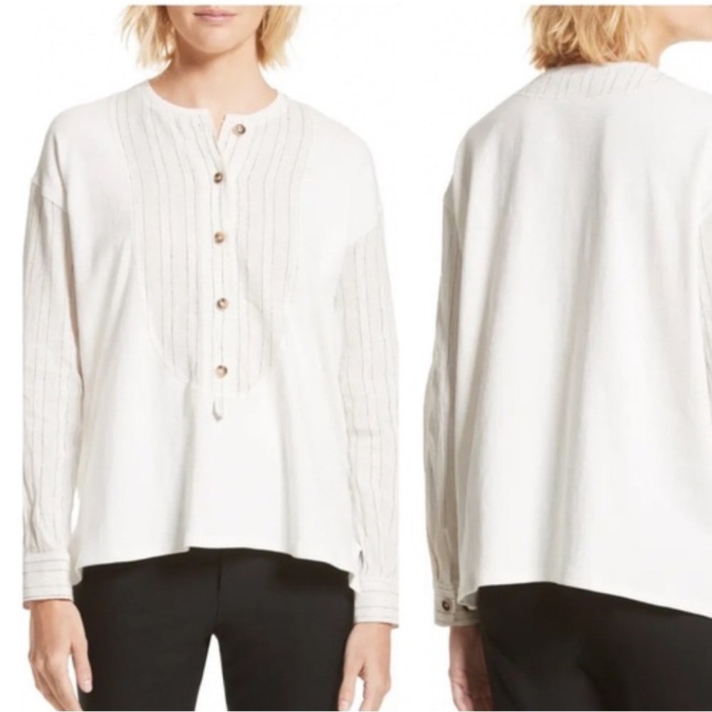 Derek Lam 10 Crosby NWT Mixed Media Henley Top Sz L Peasant Elevated Basic Boho